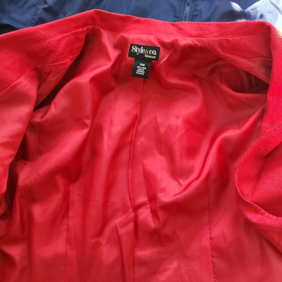 Style & Co. Women Red Linen Perforated Single Button Structured Blazer - Picture 8 of 15